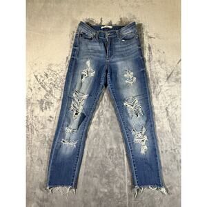 KanCan Jeans Women's Size 7/27 Skinny Mid Rise Distressed Light Wash